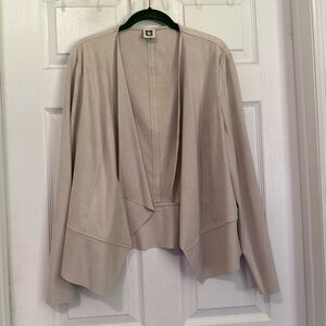 Anne Klein Cream M/L Blazer Suede Feel Open Front Drape Jacket Hi Low Work Chic